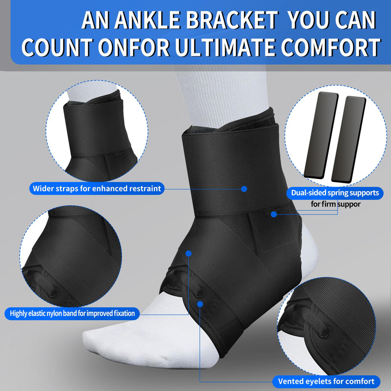 Ankle Brace for Sprained Ankle,Lace Up Adjustabe Ankle Brace with Side Stabilizers,Ankle Braces for Men & Women,Foot Ankle Support Splint,Left & Right,Sports Athletic Soccer Basketball Running Black Medium - BeesActive Australia