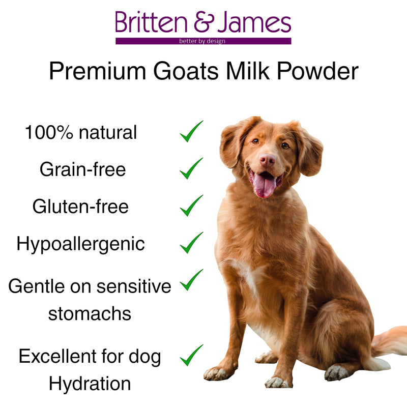 100% Natural Whole Goats Milk Powder for Dogs by Britten and James. Nutrient-Rich Boost, Improves Dogs' Hydration, Appetite, Gut Health and Immunity. High Calcium and Vitamins. For All Ages (500g) 500g