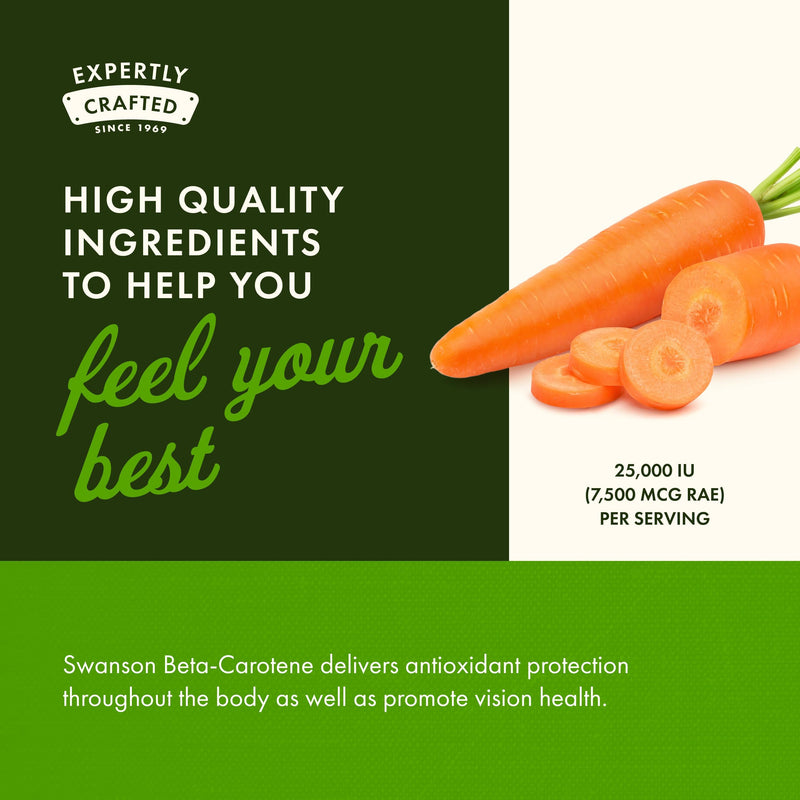 Swanson Beta-Carotene (Vitamin A) 25000 Iu (7500 mcg) 100 Sgels (4 Pack) 100 Count (Pack of 4)