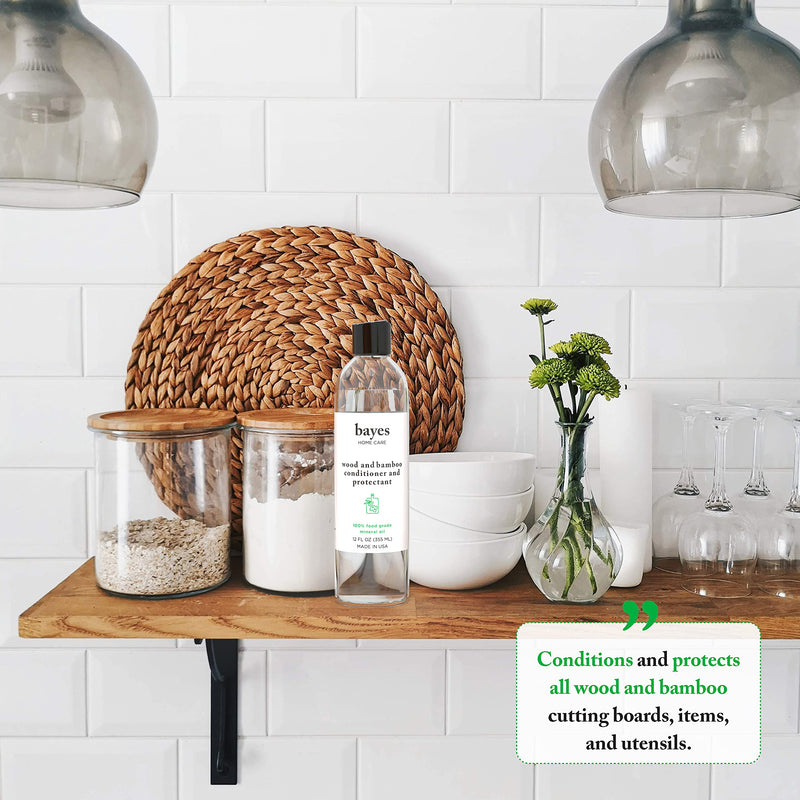 Bayes Food Grade Mineral Oil for Cutting Board - Mineral Oil Food Grade for Bamboo, Teak & Wood Conditioner and Protectant - Cutting Board Oil Food Grade Formula - Wood Oil for Cutting Board - 12 oz 12 Fl Oz (Pack of 1) - BeesActive Australia