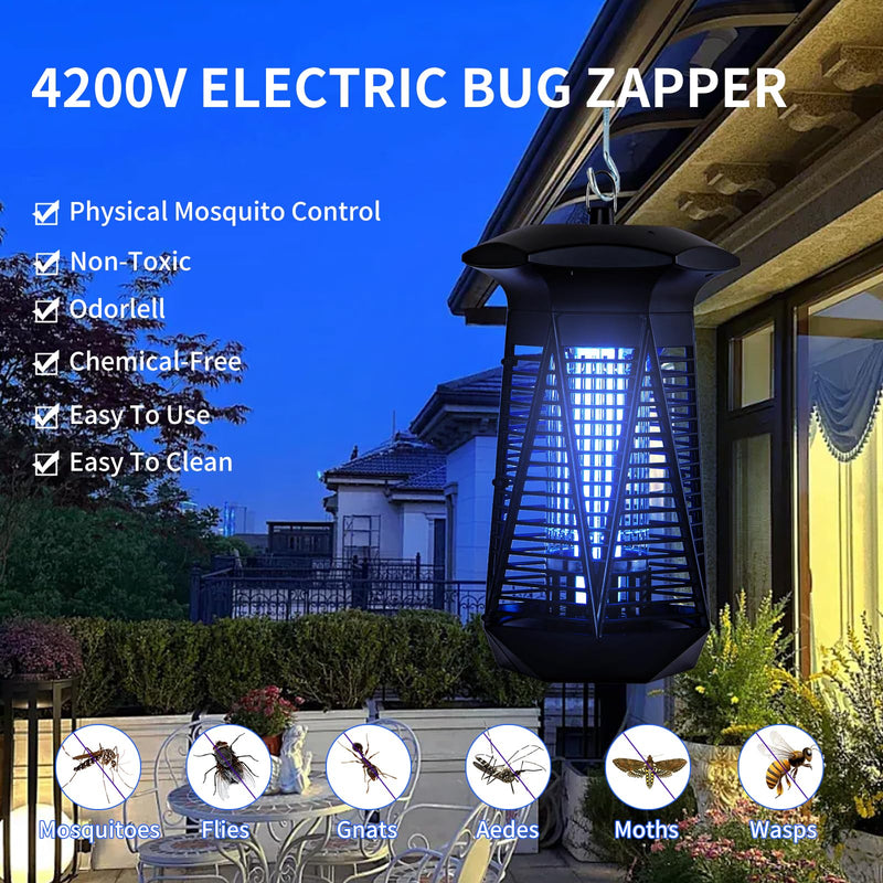 Bug Zapper Outdoor Indoor, 4200V 18W Electric Mosquito Zapper, Fly Traps, Fly Zapper, IPX6 Waterproof Mosquito Killer for Home Patio Office Courtyard - BeesActive Australia