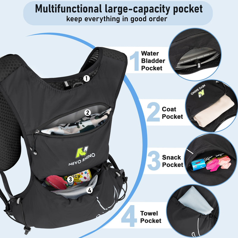 Running Vest with Water Bladder 1.5 Liter, Small Hydration Water Vest, Lightweight Hydration Pack Multi-Pocket 11x - for Hiking Race Trail Marathon for Women Men Black