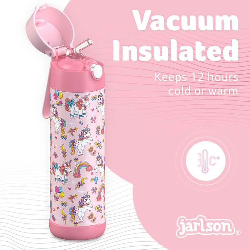kids water bottle with straw - CHARLI - insulated stainless steel water bottle - thermos - girls/boys (Unicorn 'Mosaic', 18 oz) Unicorn 'Mosaic' - BeesActive Australia