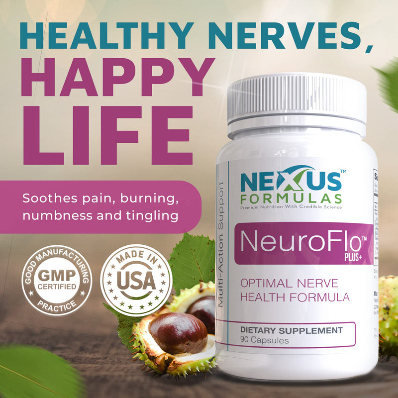 Nexus Formulas NeuroFlo, Contains Horse Chestnut Extract and Other Natural-Herbs, Nerve-Support and Blood-Circulation Supplements for Hands, Legs, and Feet Issues, 90 Capsules - Mizzle - BeesActive Australia