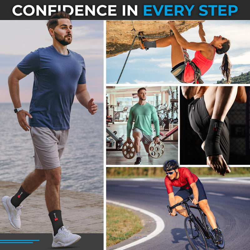 WYOX Ankle Brace for Sprained Ankle - Stabilizer Brace for Women, Support for Men, Achilles Tendonitis Wrap, and Compression Sleeve - Perfect for Running, Gym, Boxing, and Sports (Black, L/XL) Black L / XL (Women 7.0 - 10.5/ Men 6.0 - 9.5) - BeesActive Australia