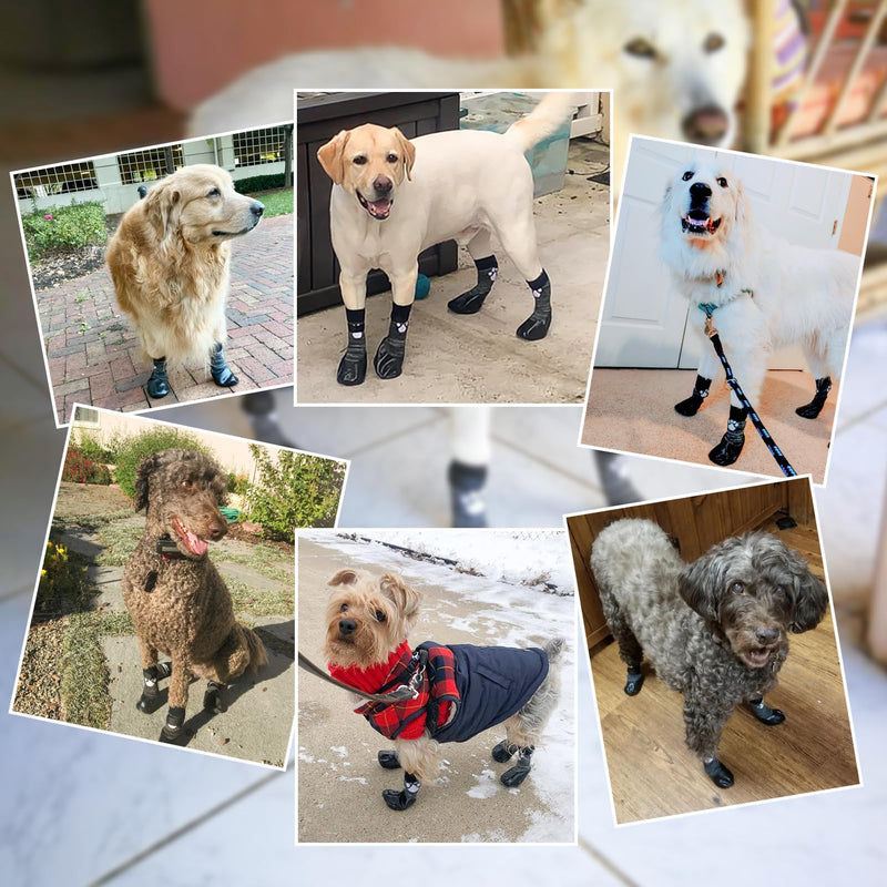 SCENEREAL Anti Slip Dog Boots & Shoes for Hot/Cold Pavement to Prevent Licking, Waterproof Dog Socks Paw Protectors for Small Medium Large Dogs, Traction Control on Hardwood Floor for Senior Dog, S S(Pack of 6) Black Footprints - BeesActive Australia