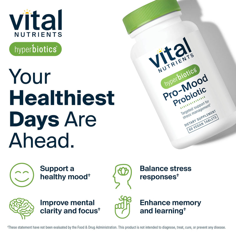 Hyperbiotics Vital Nutrients Pro Mood Probiotic with L-theanine | Clinically Studied Probiotics for Women and Men to Support Stress Management and Mood Support | 60 Vegan Count