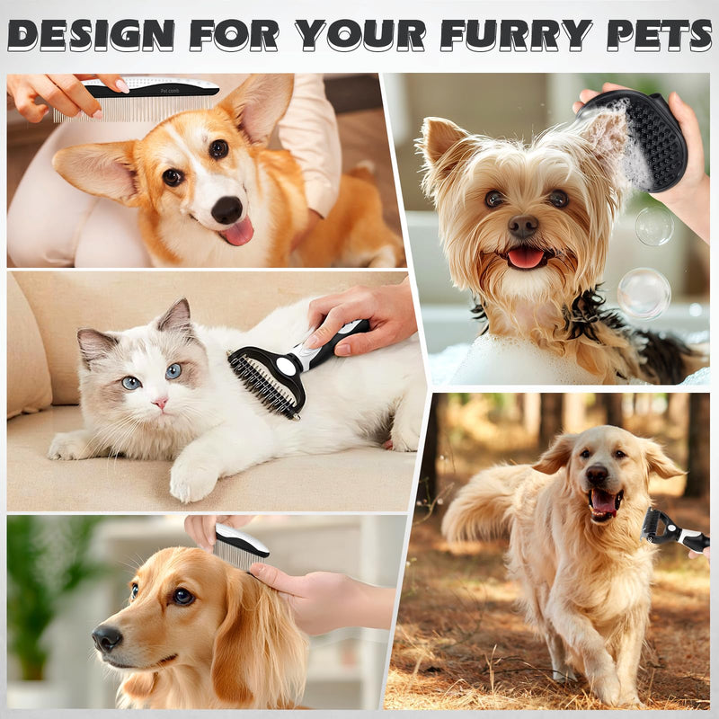 3PCS Dog Grooming Kit I Dog Brush for Shedding I Deshedding Dog Brush I Metal Dog Comb I Dog Bath Brush I Undercoat Rake for Dogs and Cats I Premium Pet Supplies (White Black) White Black - BeesActive Australia