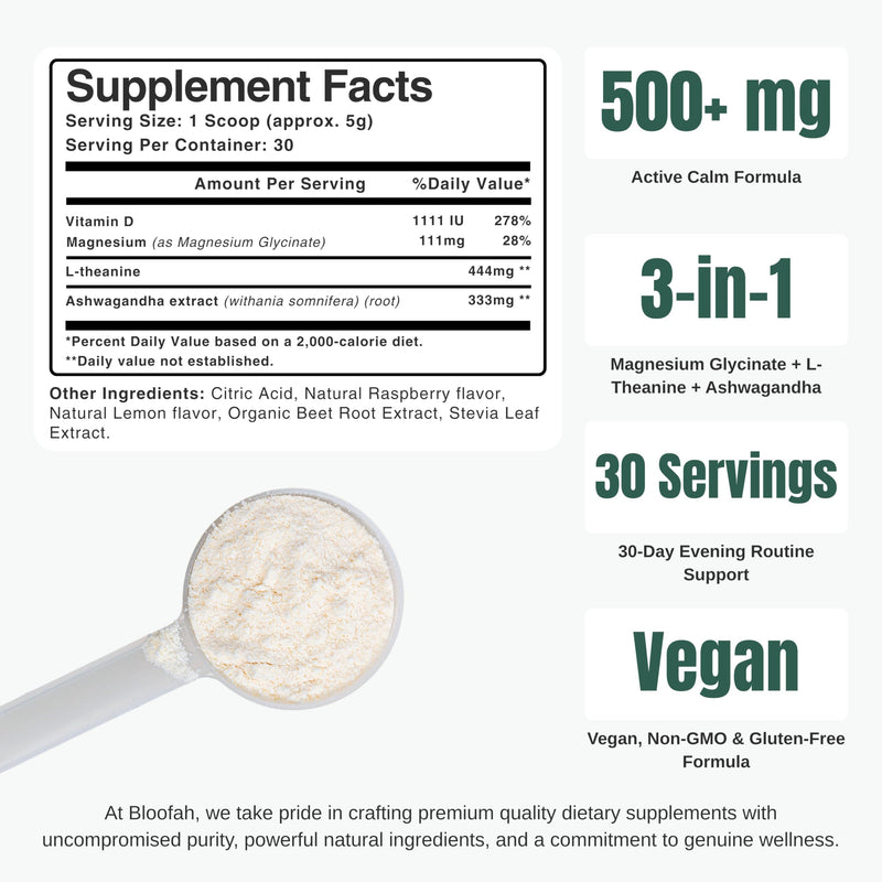 Calm+ Magnesium Glycinate Calm Drink Mix – Relaxation & Sleep Support Powder with L-Theanine & Ashwagandha for Cortisol Balance | Sugar Free | Evening Wind-Down Supplement – 30 Servings