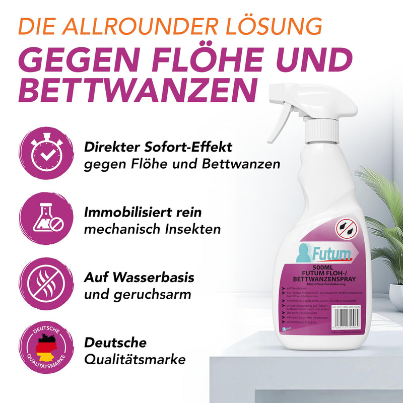 NEW Biocide-free flea treatment for dogs 500ml - Flea and bed bug repellent - Effective remedy for fleas in the house - Flee spray & flea spray for cats - Bed bug repellent solution from FUTUM - BeesActive Australia