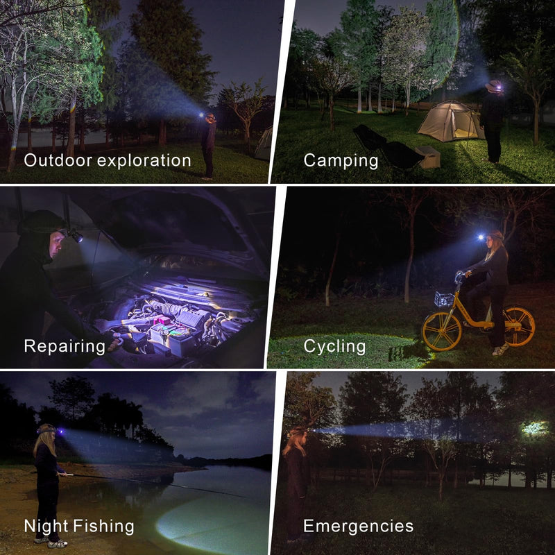 2000 Lumen Rechargeable Headlamp with Wide 180° Adjustment, Zoomable Beam, 4 Light Modes, IPX4 Waterproof Head Light for Camping, Fishing, Running, Cycling, Hiking