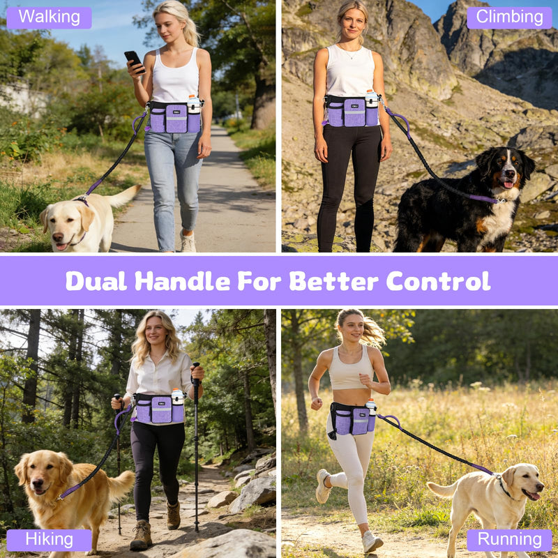 ETACCU Heavy Duty Hands Free Dog Leash with Zipper Pouch Waist Belt for Large Medium Dogs for Running, Walking, Jogging and Hiking, Dual Padded Handles and Durable Bungee (1 Dog Purple) 1 Dog Purple - BeesActive Australia