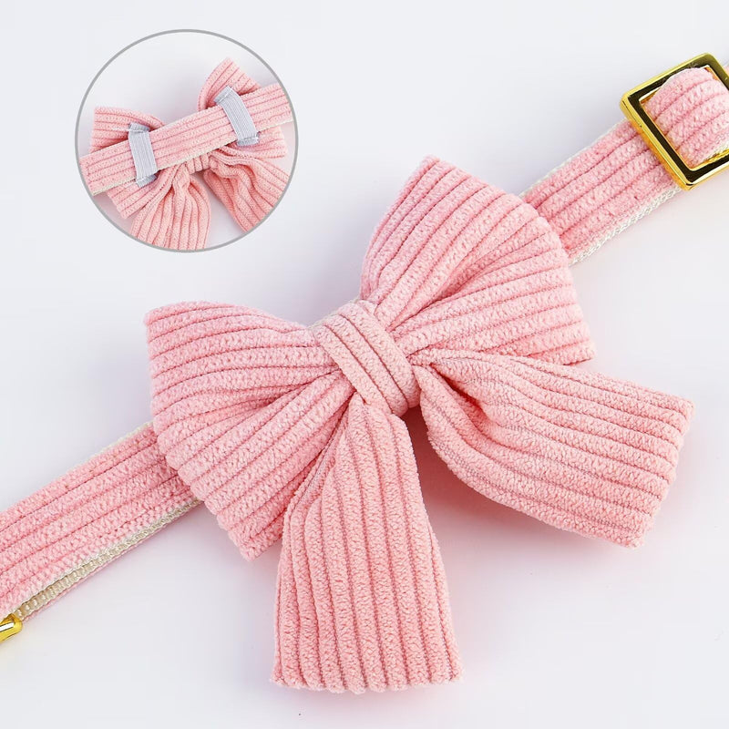 Beirui Girl Dog Collar with Bowtie, Adjustable Cute Dog Collar for Wedding and Holiday, Soft Dog Collar for Medium Dogs, Pink M - BeesActive Australia