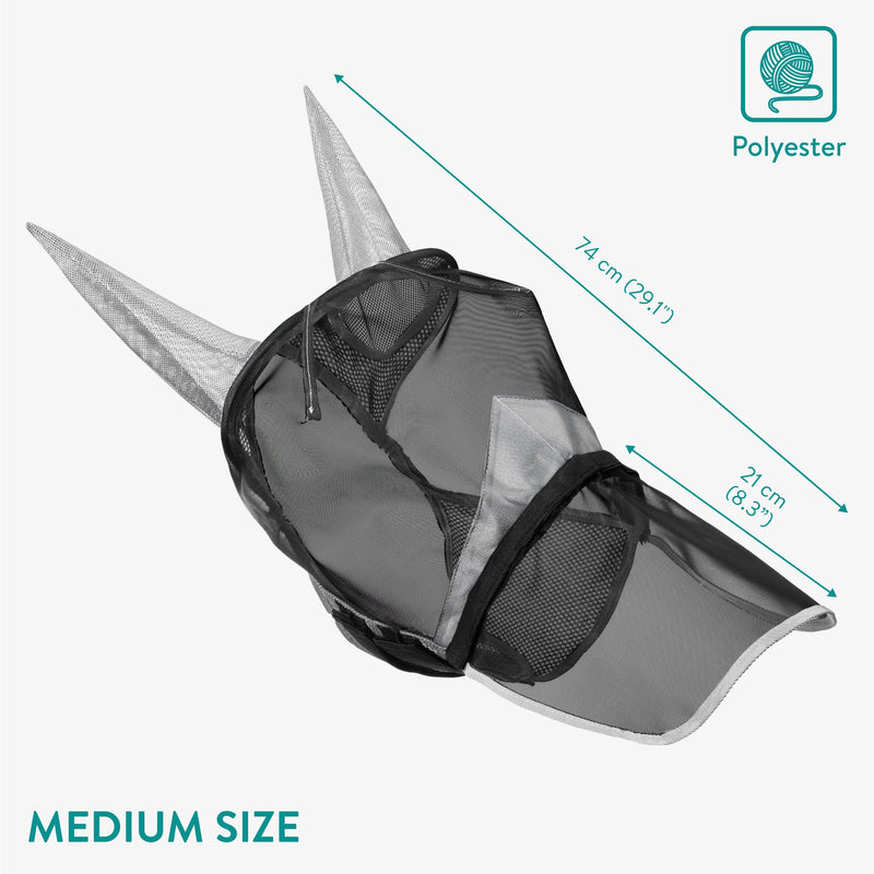 Navaris Medium Horse Mask - Comfortable Polyester Fly Guard Masks for Horses or Donkey - Includes Veil, Integrated Ears, and Removable Horse Nose Net - Gray Grey - BeesActive Australia