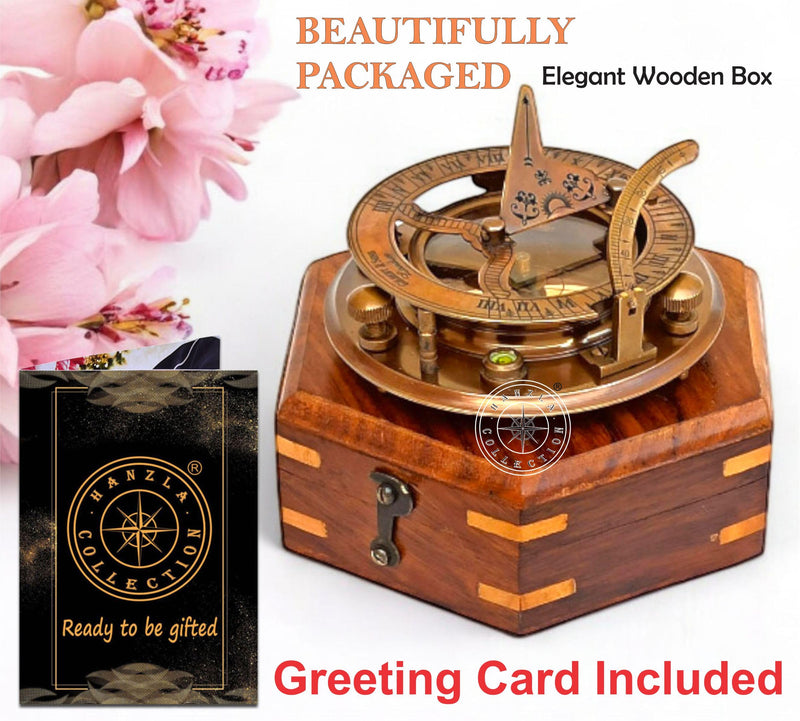 Antique Brass Sundial Compass with Wooden Box and Chart | Working Compass | Gilbert & Sons London Sun Clock Decorations Ship Replica Watch