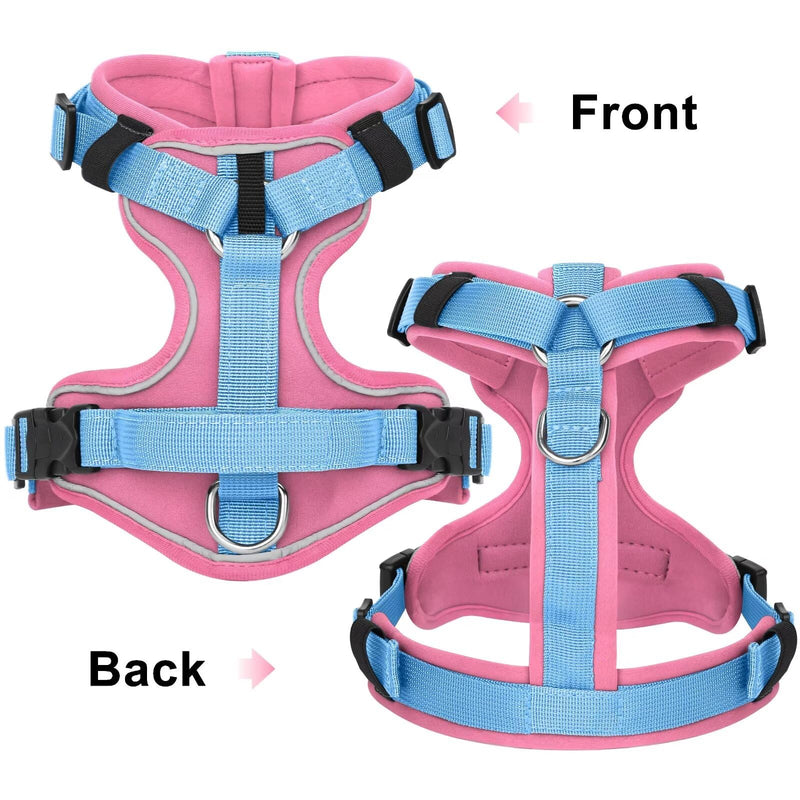 Beirui No Pull Dog Harness, No Choke Front Clip Dog Harness Medium Sized Dog, Adjustable Soft Padded Dog Vest harness with Easy Control Handle and Reflective Strips for Large Dog Easy Walking(Pink,M) M:Chest 17-26", Neck 14-23" Pink - BeesActive Australia