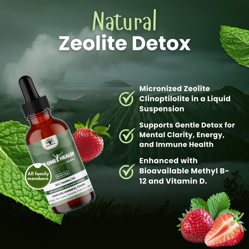 The One Healer Zeolite Detox for Kids & Adults – Pure Zeolite Drops with Methyl B12 and Vitamin D3 for Heavy Metal Detox and Full Body Cleanse – Advanced Natural Formula - 4oz Liquid Drops Supplement 2 Fl Oz (Pack of 2)