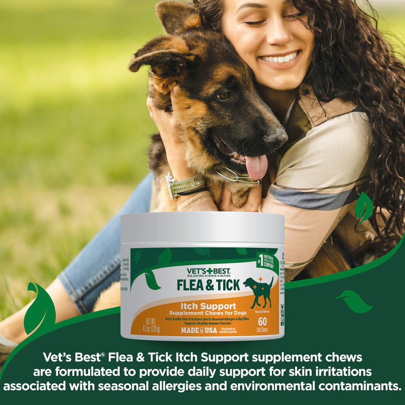 Vet's Best Flea & Tick Soft Chews for Dogs – Natural Supplement for Dog Flea and Tick Prevention – Veterinarian-Formulated Itch Relief and Immune Support – Made in USA – 60 Chews