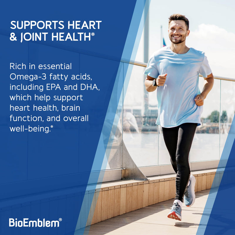 BioEmblem Omega-3 Fish Oil 2000mg Per Serving with Vitamin D3-120 Ct | Small Size Softgels, 1400mg Omega-3, 800mg EPA & 600mg DHA, High Absorption For Heart, Brain - Sustainably Sourced, Non-GMO