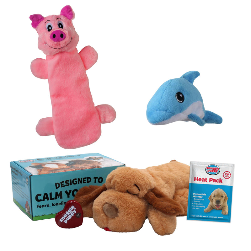 Snuggle Puppy Original, Dog Toy with Calming Heartbeat, Soothing Plush Companion Reduces Pet Anxiety, Includes Heat Pack & Batteries + 2 Tender-Tuff Dog Toys, Squeaker & Bottle Toy Biscuit Bundle 1