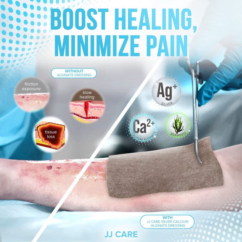 JJ CARE Silver Calcium Alginate Wound Dressing (Pack of 10) 4x5, Silver Alginate Wound Dressing Individually Packed, Highly Absorbent Non-Adherent Bandages for Wound Care 4x5 Inch (Pack of 10)