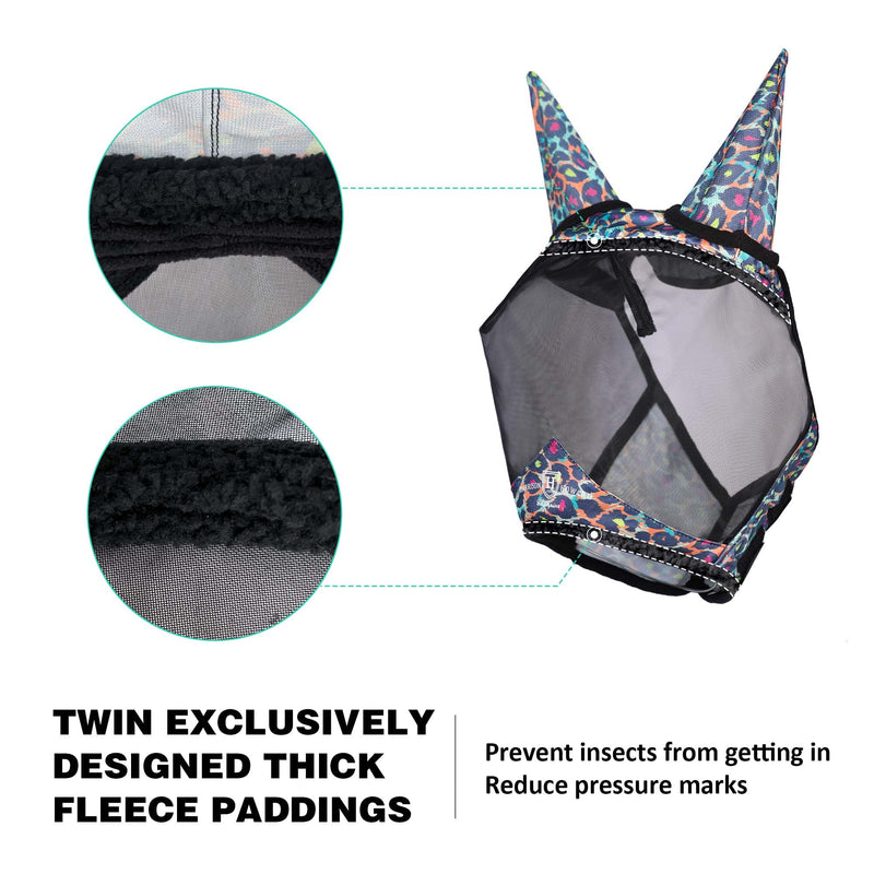 Harrison Howard Pro LumiVista Horse Half Face Fly Mask Large Eye Space with Ears UV Protection for Horse Iridescent Prints M Medium - BeesActive Australia
