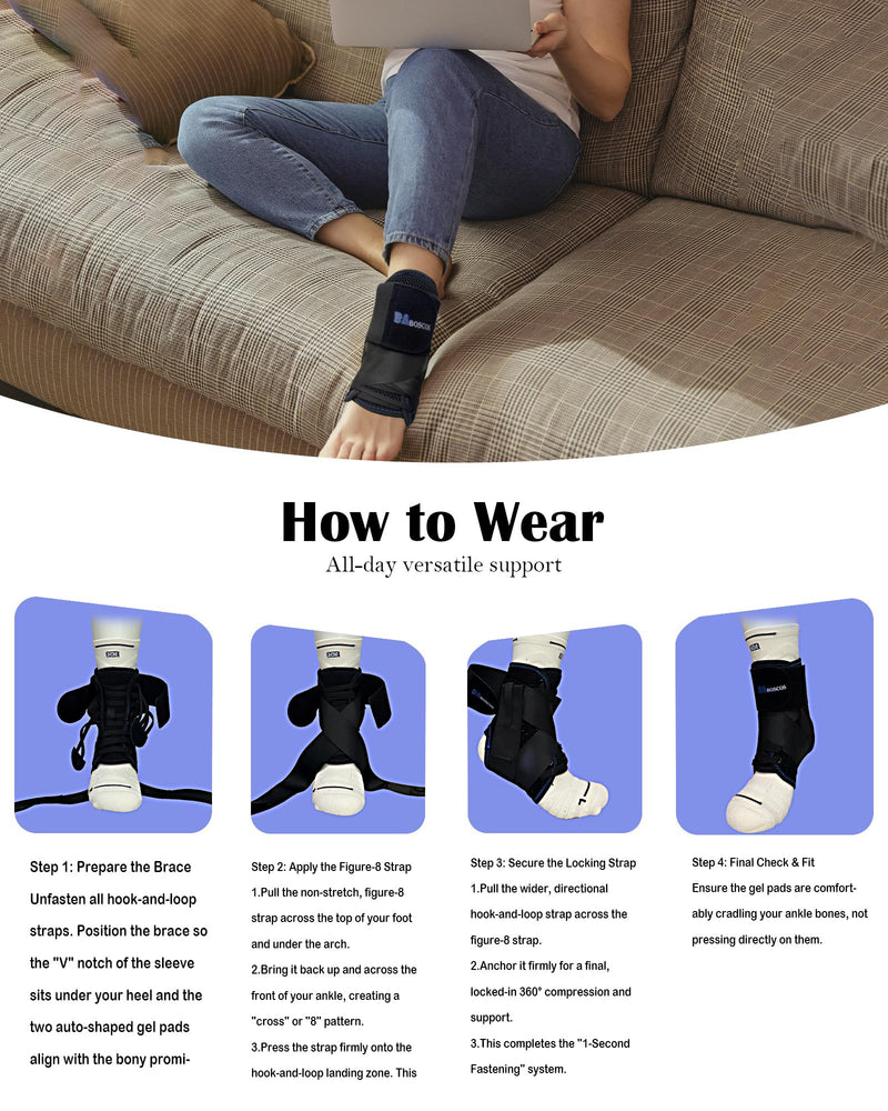Ultra Thin Ankle Brace for Women Men, Adjustable Figure 8 Lace Up Support for Sprained Ankle, Achilles Tendonitis, Breathable Stabilizer for Running, Basketball, Volleyball & Daily Wear, M Medium Black