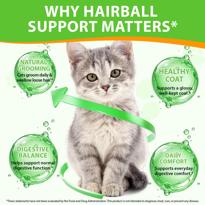 Hairball Remedy for Cats, 60ml Cat Hairball Treatment Drops, Furball Control for Feline Constipation Relief, Digestive Support with Psyllium Husk, Cat Grass, Fiber, Lysine, Vitamins 1