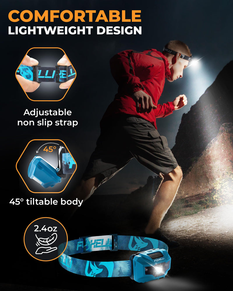 Foxelli Rechargeable LED Headlamp Bundle of 2 - Yellow & Forest: Ultralight Waterproof Head Lamp with Red Light for Running, Camping, Hiking & Outdoor - BeesActive Australia