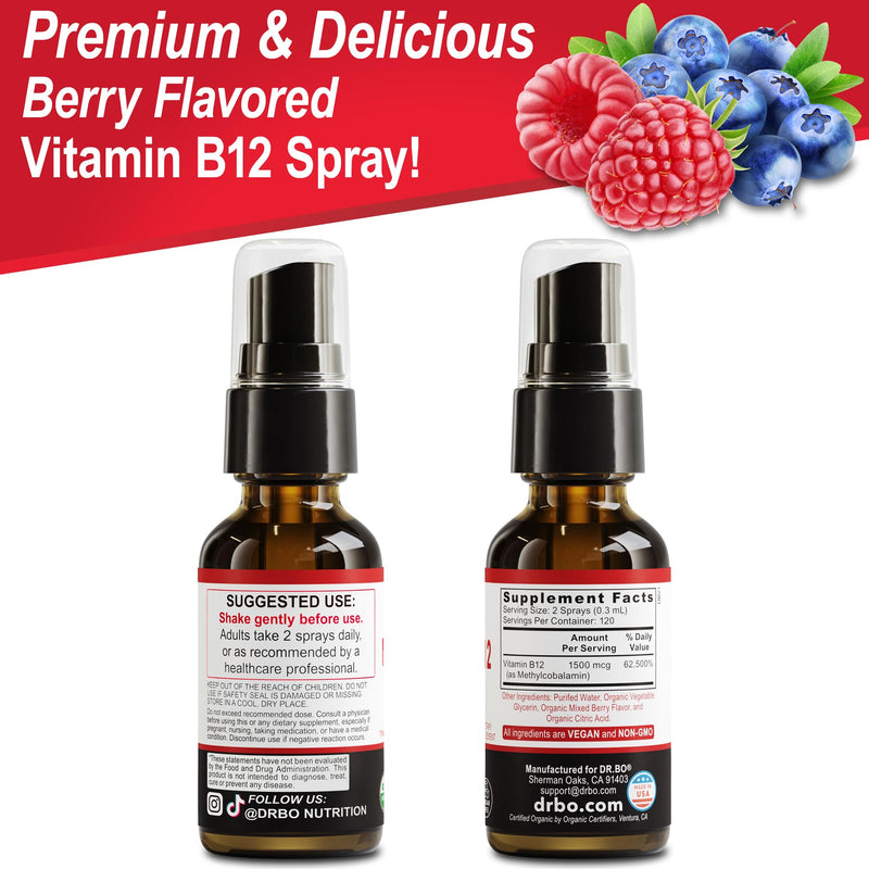 Vitamin B12 Liquid Spray Drops - Organic Liquid B12 Vitamins for Women, Men, Kids & Energy, Vegan Sublingual Methyl B 12 Spray Supplement - Organic Pure Methylcobalamin Vit B 12 Drops Vitamins 1 Fl Oz