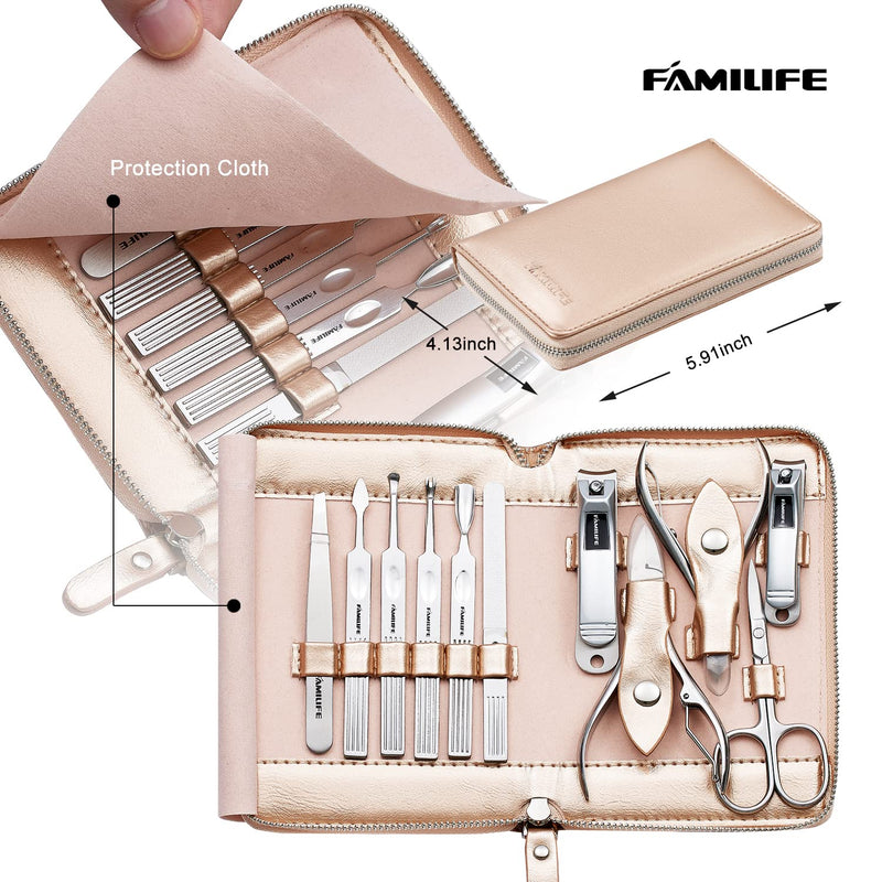 FAMILIFE Gifts for Women, Manicure Set Professional Manicure Kit 11 in 1 Nail Kit Nail Clippers Tools Stainless Steel with Rose Gold Leather Case Travel Sets - BeesActive Australia