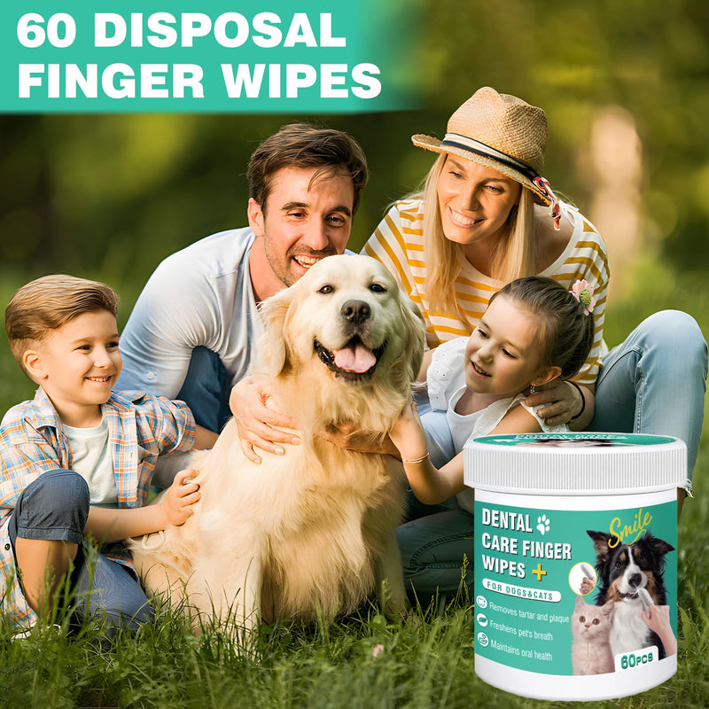 Dog Teeth Cleaning Wipes, Pre-Soaked Pet Tooth Finger Wipes 60pcs, Soothing Cleaning Pet Teeth, Reducing Tartar and Plaque, Freshening Breath, Maintaining Your Dog's Oral Health 60 PCS - BeesActive Australia
