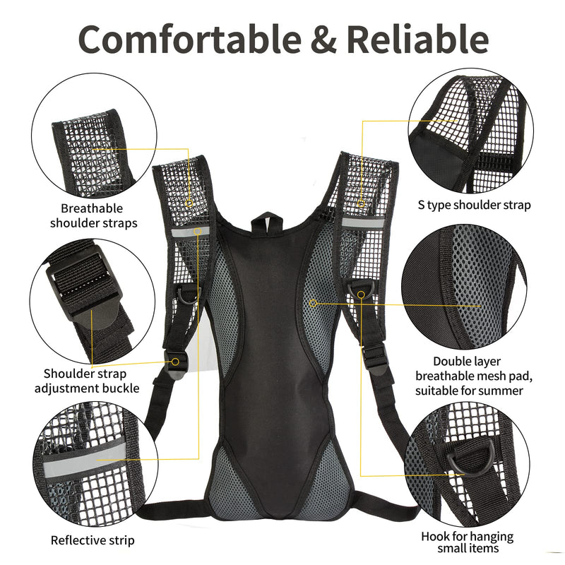 Hydration Pack Backpack, Water Backpack with 2L Bladder, for Hiking, Insulated Suitable Cycling, Running, Rock Climbing and Other Outdoor Activities, black