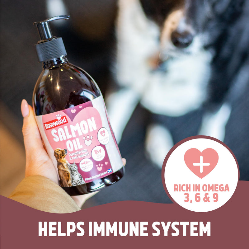 Rosewood Scottish Salmon Oil for Dogs and Cats – Natural, Rich in Omega 3, 6 & 9, Fish Oil Food Supplement for Joint Mobility, Immune Support, Itchy Skin and Healthy Coat (500ml) 500ml