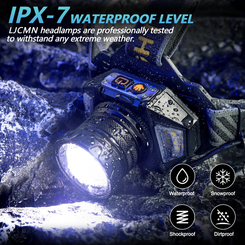 LED Headlamp Rechargeable，4000 Super Bright Head Lamp with 12 Modes & 90H Long Battery Life & Motion Sensor & IPX7 Waterproof,90° Adjustable Headlight for Outdoor Camping, Cycling, Hiking