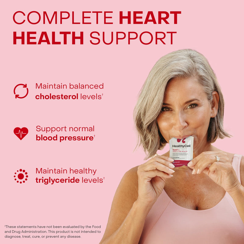 Healthycell Heart & Vascular Health Daily Liquid Supplement - Blood Pressure & Cholesterol Support with Beet Root Powder, Resveratrol, CoQ10, Omega-3 & Vitamin K - 30 Gel Packs 0.84 Fl Oz (Pack of 30)