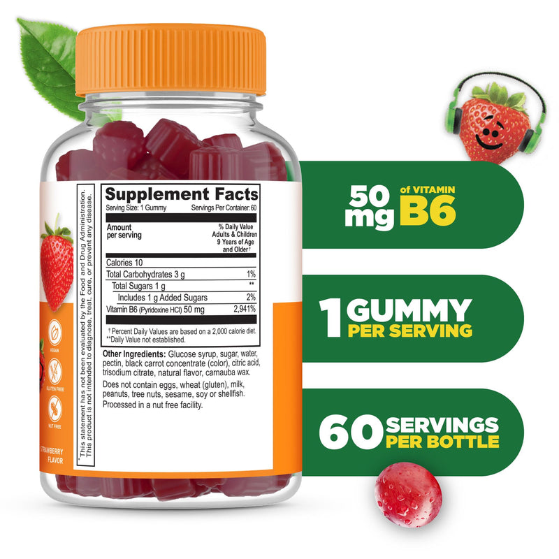 Lifeable Vitamin B6 Gummies for Kids | Great Tasting B6 Vitamins 50mg | Vegan Non-GMO Gluten Free | for Nerve Function Support | 60 Gummies (Pack of 2) 60 Count (Pack of 2)