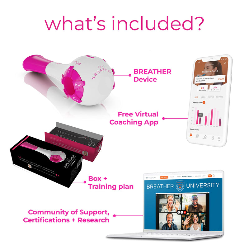 BREATHER PINK │ Natural Breathing Exerciser Trainer for Drug-Free Respiratory Therapy │ Breathe Easier with Stronger Lungs │ Guided Mobile Training App Included - BeesActive Australia