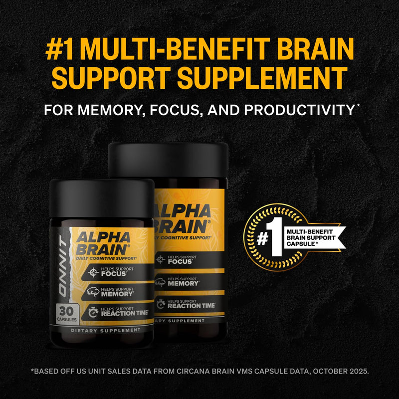 ONNIT Alpha Brain Nootropic Brain Supplement for Focus & Memory, 60 Count | IGEN Non-GMO Tested; L-Theanine, Alpha GPC & Vitamin B6; brain supplement for memory, focus & mental clarity, men & women 60 Count (Pack of 1)