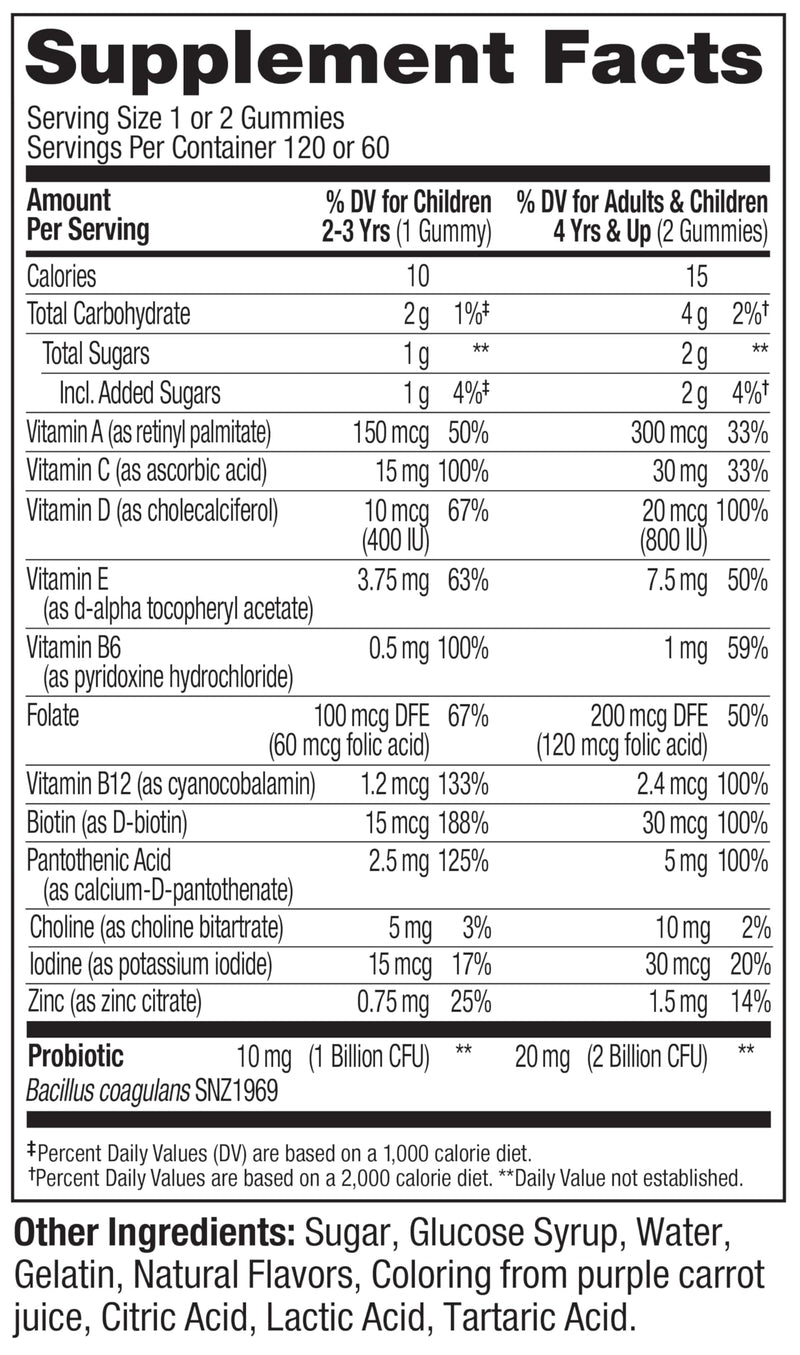 OLLY Kids Multivitamin & Probiotic Gummy,Digestive Support,Vitamins A,D,C,E,B,Zinc,Chewable Supplement,Berry Flavor,60 Day Supply -,120 Count (Pack of 2) 120 Count (Pack of 2)