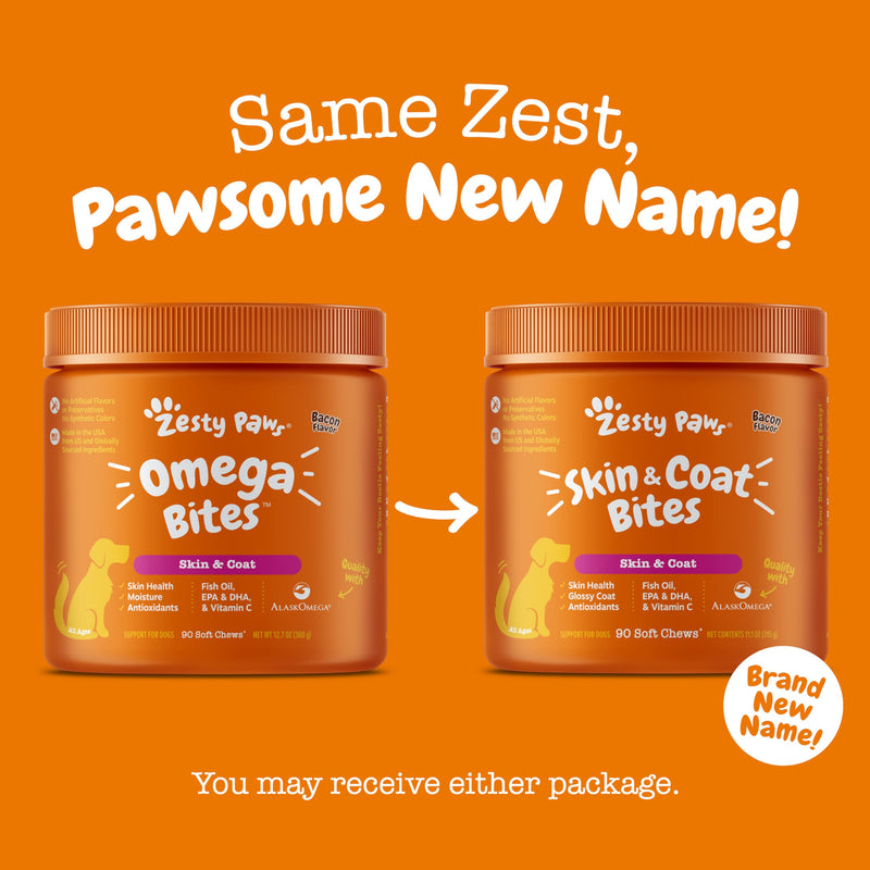 Zesty Paws Omega 3 Fish Oil for Dogs Soft Chews - Fish Oil Omega 3 Supplements for Dogs with EPA & DHA Fatty Acids - Dog Itching Skin Relief Chews - Dog Skin and Coat Supplement - Bacon - 90ct 90 Count - BeesActive Australia