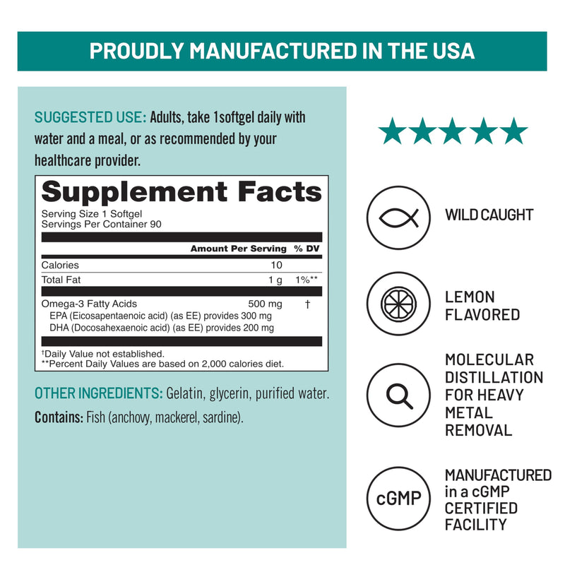 NatureWise Omega 3 Fish Oil - 500 mg per Pill - EPA & DHA - Immune Support, Brain Health & Optimal Wellness - Gluten and Soy Free, Non-GMO - 90 Softgels[3-Month Supply] 90 Count (Pack of 1)