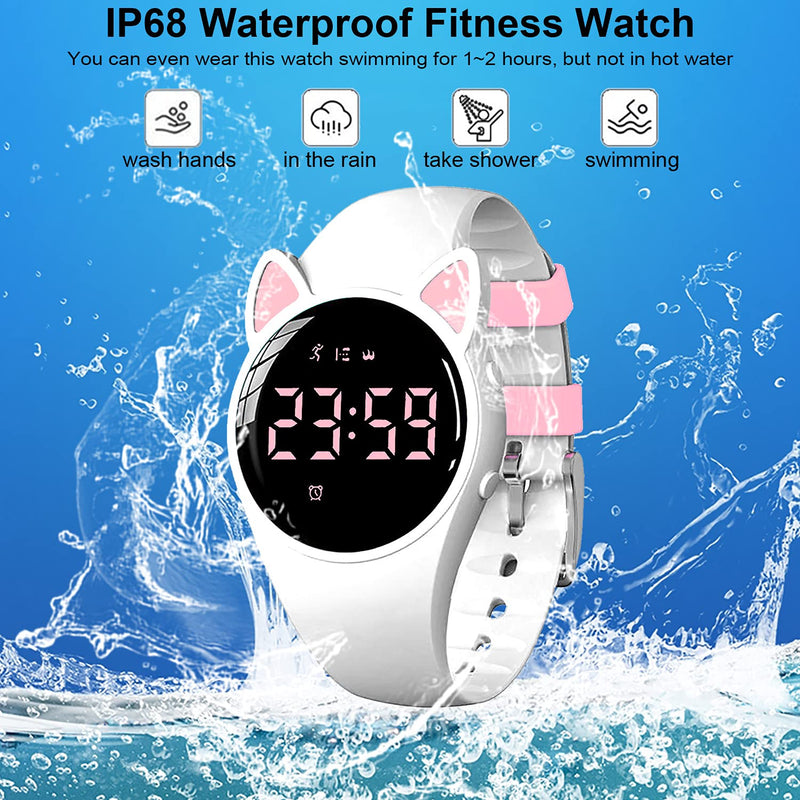 Fitness Tracker Pedometer Watch, No App No Phone Required, USB Charge 1 Hour for 20 Days Use, IP68 Waterproof Digital Watch with Alarm Clock Timer Distance Step Tracker for Kid Teen Boys Girls White+Pink - BeesActive Australia