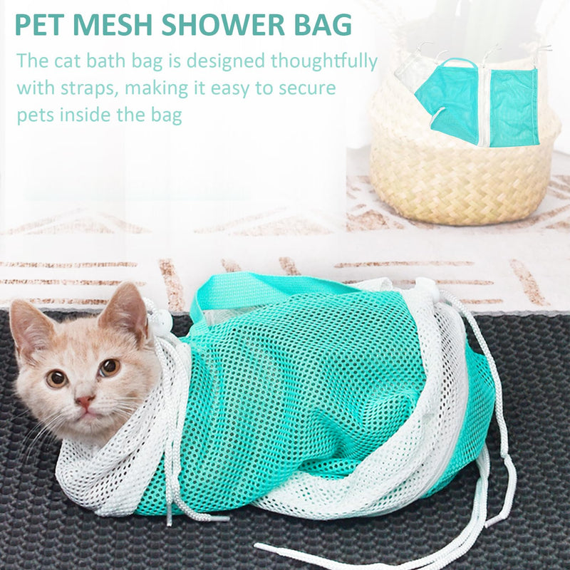 1 piece cat bath bag, 1 piece massage brush, cat bath set, cat shower bag, pet mesh shower bag, pet supplies - BeesActive Australia
