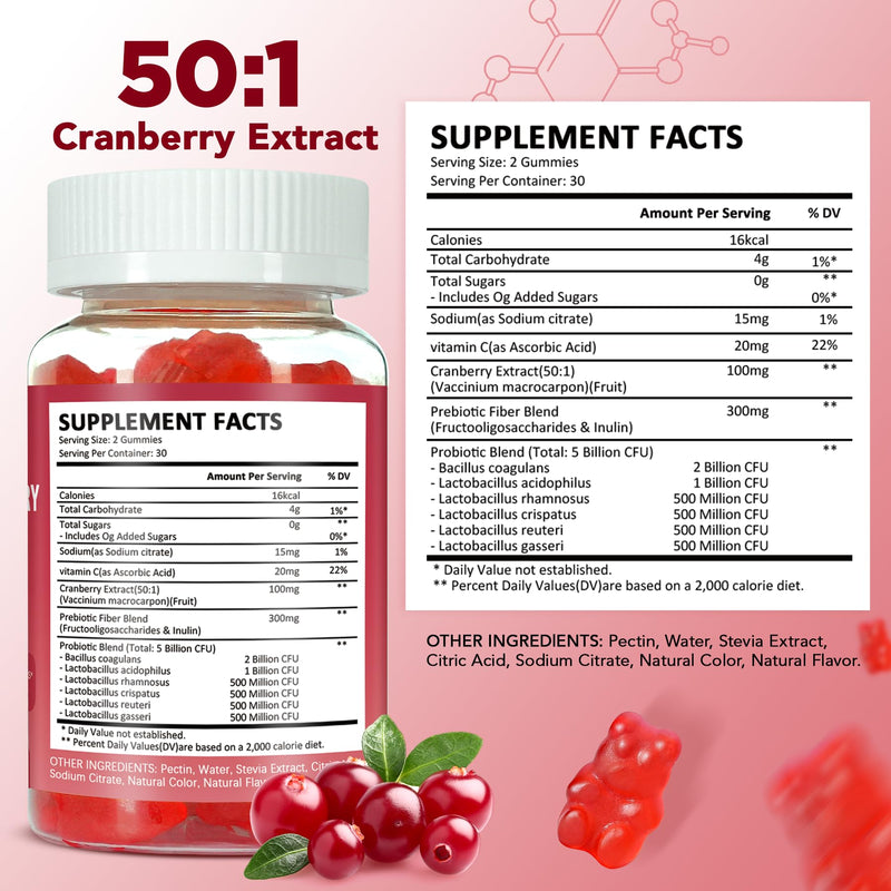 Aromlife Cranberry Gummies for UTI & Bladder, Natural Urinary Wellness Gummies with Vitamin C, Prebiotic Fiber & Probiotic for Adults, 60 Count Berrylicious Flavor Cranberry Vitamin Gummy Sugar Free