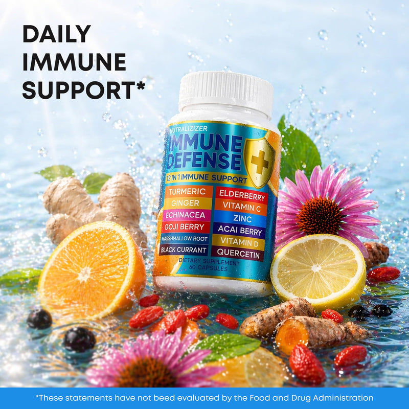 Immune Support Supplement - Turmeric, Vitamin C with Zinc, D3, Elderberry | Immune Defense Vitamins - Echinacea, Ginger, Vitamin D3 - Natural Blend Health Booster, Immunity & Muscle Health 120 Capsules 60 Count (Pack of 2)
