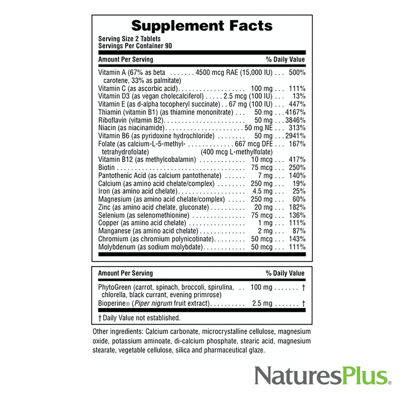 NaturesPlus Source of Life Power Teen - 180 Vegetarian Tablets - Teen Multivitamin with Minerals & Whole Foods for Mental Focus, Energy Booster - Gluten-Free - 90 Servings