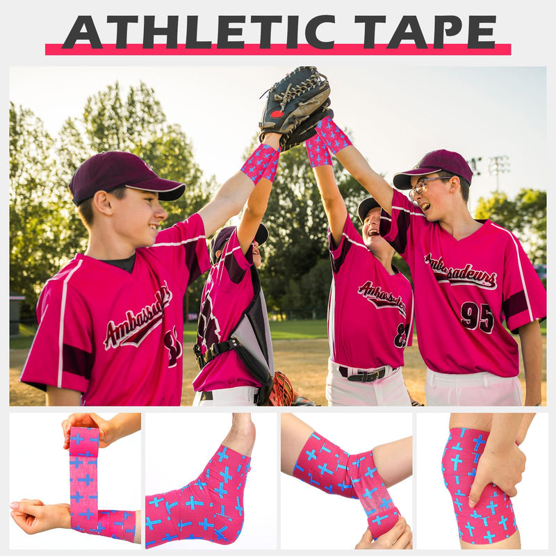 TrelaCo 1 Pcs Wrist Tape Baseball Cross Athletic 2in x 23ft Cotton Cross Wrist Tape Serrated Edges for Fingers Ankles Injury Wrap, Football Baseball Hockey Soccer (Rose Red) Rose Red