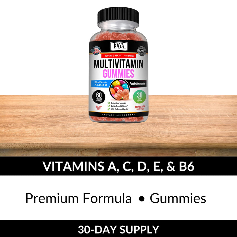 Kaya Naturals Adult Multi Vitamin Gummy, Biotin, Vitamin A, C & E, Including Zinc &Vitamin B-12, Folic Acid, Strawberry Flavor | Gluten-Free multivitamins Sweet Adult Gummies - 60 Gummies 60 Count (Pack of 1)