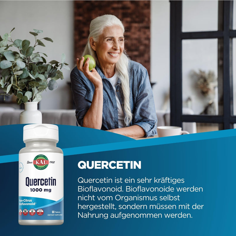KAL Quercetin 1000mg Immune Support Supplement, Bioflavonoids for Immune Defense and Overall Health Support, Vegan, Gluten Free, Non-GMO, 60-Day Guarantee, 60 Servings, 60 Tablets | Immune & Antioxidant Support, Quercetin Bioflavonoid, 60 Servings, Veg...